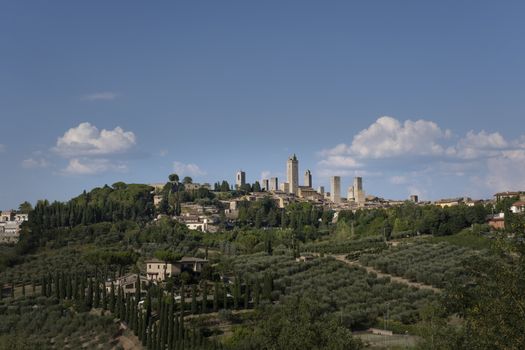 The medieval skyline of San Gimignano in Siena, Italy.