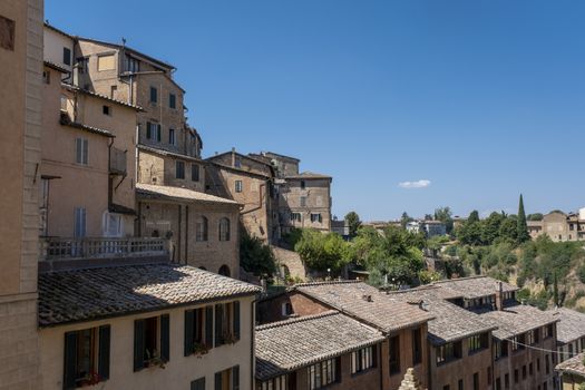 Panoramic view of a historic town in beautiful morning light in Umbria, Italy