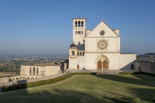 View of Assisi and the old church in the early morning, Umbria, Italy