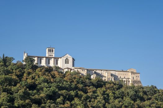 View of Assisi and the old church in the early morning, Umbria, Italy