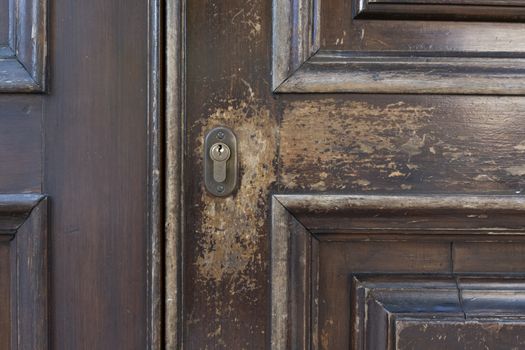 Door lock on a vintage wooden door