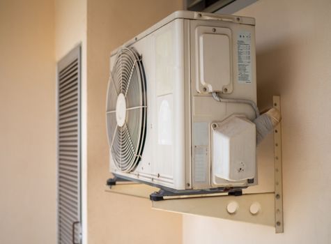 Hanging Air compressor at the balcony of rooms in hospital