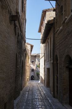 typical Italian street in a small provincial town of Tuscan, Italy, Europe.