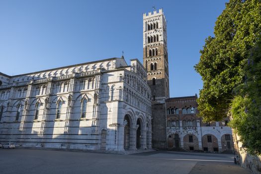 View of Lucca Cathedral, a Roman Catholic cathedral dedicated to Saint Martin of Tours in Lucca, Tuscany, Italy.