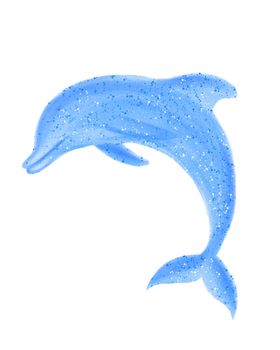 Digital painting deep blue, violet dolphin. Isolated illustration on white backgroung.