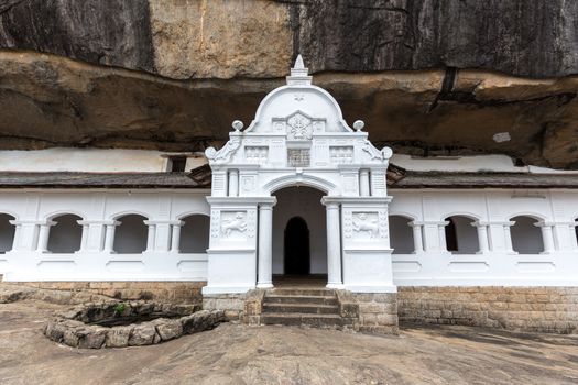 Dambulla, Sri Lanka - August 15, 2018: Exterior view of the Dambulla Cave Temple also known as the Golden Temple