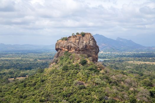 Sigiriya, Sri Lanka - August 17, 2018: The ancient Lion Rock as seen from Pidurangala Rock