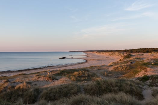 Liseleje, Denmark - May 2, 2018: The coastline at Liseleje Beach in Zealand during sunset time.