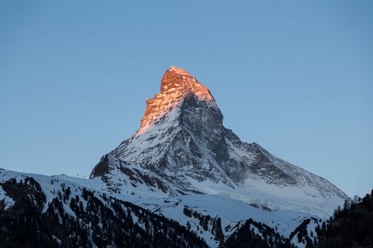 Sunset view of the famous mountain Matterhorn close to Zermatt, Switzerland