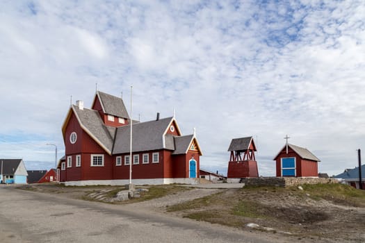 Qeqertarsuaq, Greenland - July 4, 2018: The church, which has an octagonal shape