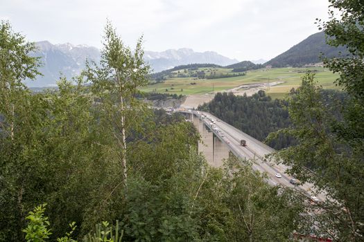 Innsbruck, Austria - June 08, 2018: View of the Europa Bridge or Bridge of Europe a 777-metre-long bridge