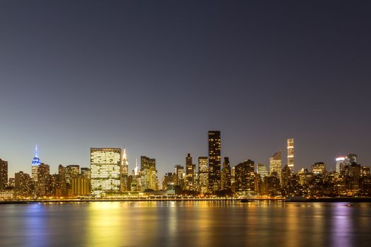 Skyline of midtown Manhattan in New York by night