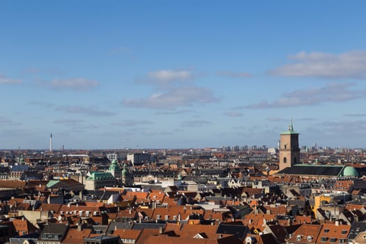 Copenhagen, Denmark - February 26, 2016: View of the skyline from Christiansborg castle tower.