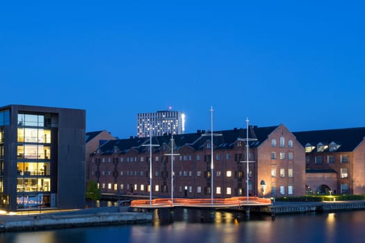 Copenhagen, Denmark - May 11, 2016: Nightshot of the Circle Bridge, a modern pedestrian and cyclist bridge