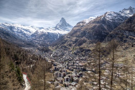 View of the famous Matterhorn and Zermatt in the Swiss Alps