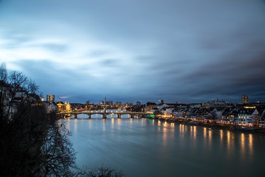 February 04, 2017 - Basel, Switzerland: Panoramic view of the city and the river Rhine