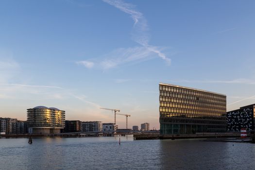 Copenhagen, Denmark - April 10, 2016: View of buildings and bridge in Havneholmen district