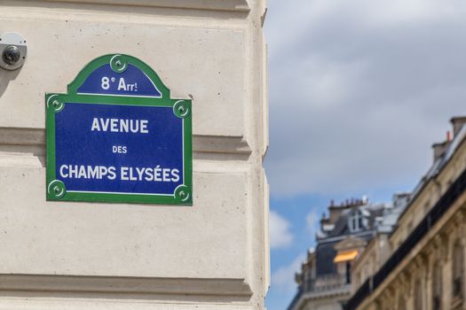 Street sign of the famous Champs-Elysees in Paris, France