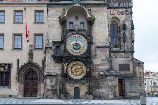 Prague, Czech Republic - March 21, 2017: The famous astronomical clock at the Old Town Square in the city centre