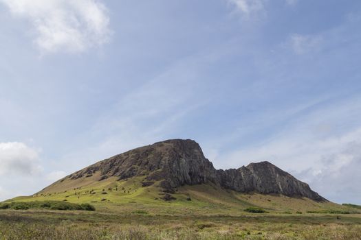 Rano Raraku stone quarry on Easter Island in Chile.