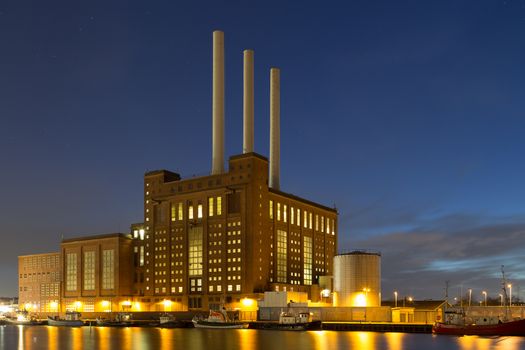 Copenhagen, Denmark - March 29, 2016: Svanemolle power plant by night