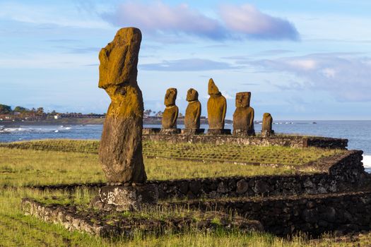 The moais at Ahu Tahai on Easter Island in Chile