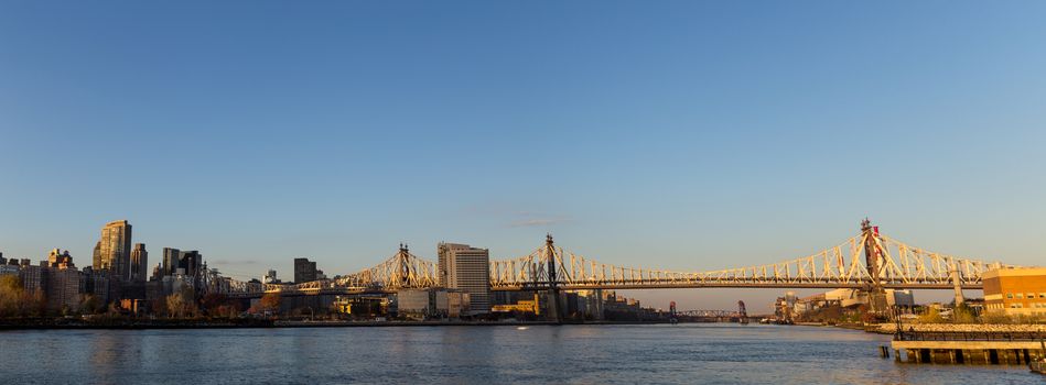 Panoramic view of the Queensboro Bridge over the East River in New York City