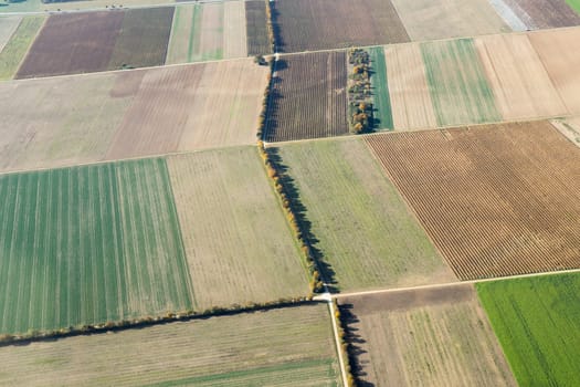 Aerial view of fields during autumn in Baden-Wurttemberg in Southern Germany.