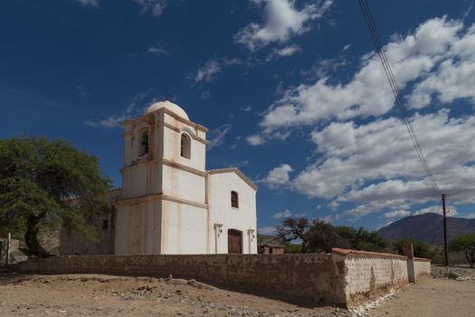 Photograph of a small church on route 40 in the Northwest of Argentina.