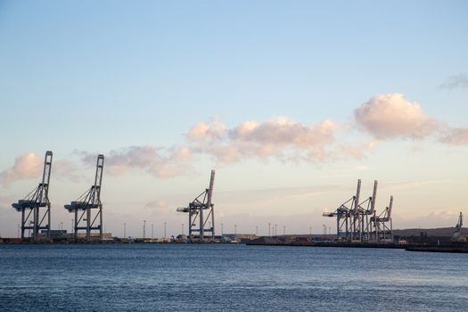 Aarhus, Denmark - October 29, 2016: View of cranes at the Aarhus container terminal.