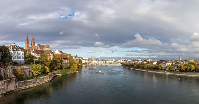 October 20, 2016 - Basel, Switzerland: Panoramic view of the city and the river Rhine
