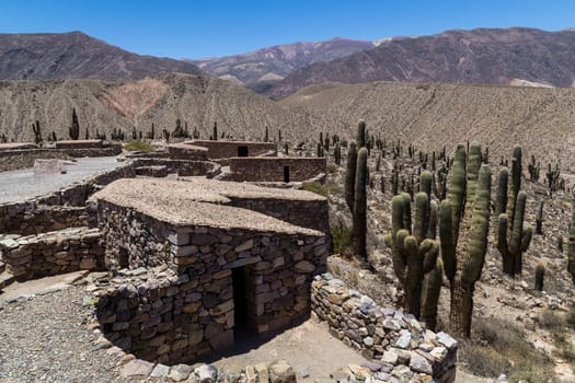 Reconstructed stone huts at the pre-inca fortress Pucara de Tilcara in Northwest Argentina.