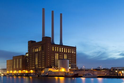 Copenhagen, Denmark - March 29, 2016: Svanemolle power plant by night