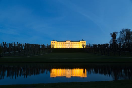 Frederiksberg, Denmark - May 01, 2016: Frederiksberg castle in Frederiksberg Park by night.