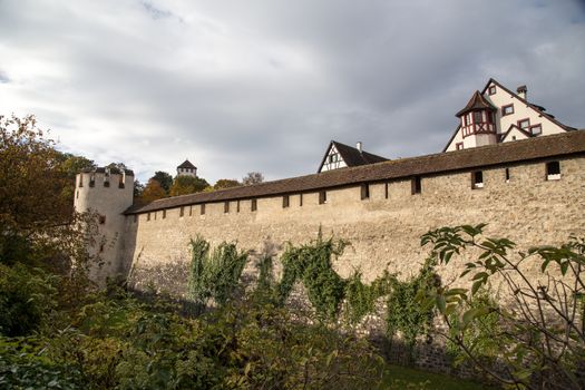 Basel, Switzerland - October 20, 2016: Part of the historic city wall in the city center