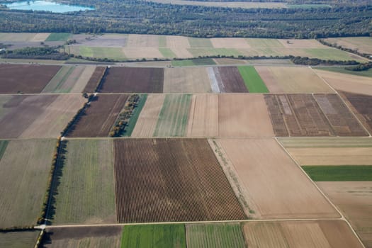 Aerial view of fields during autumn in Baden-Wurttemberg in Southern Germany.