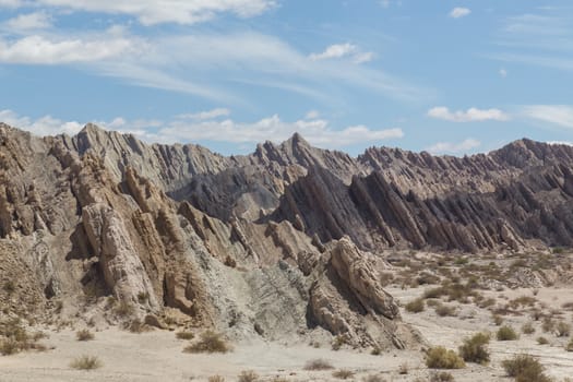 Special geological formations in the Quebrada de las Flechas in Northwest Argentina.