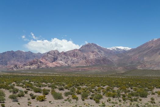 Landscape along National Route 7 through Andes moutain range close to the border in Argentina.