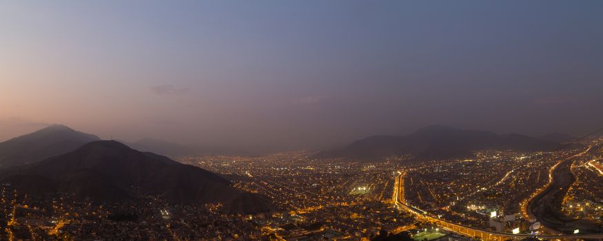 Night view of the peruvian capital Lima from top of Cerro San Cristobal