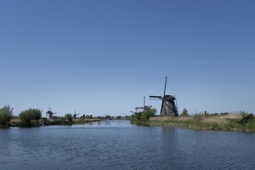 beautiful windmill landscape at kinderdijk in the netherlands. Unesco Site.