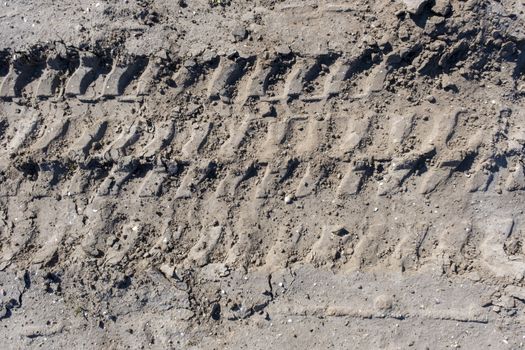 Wheel tracks in the mud, detail footprints Car