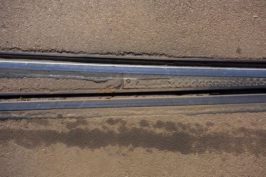 Tram tracks crossing each other. close up