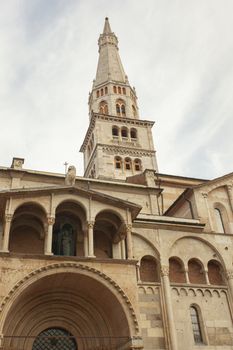 Detail of Modena's Duomo in Italy, the most important church in the city