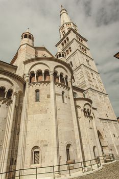 Detail of Modena's Duomo in Italy, the most important church in the city