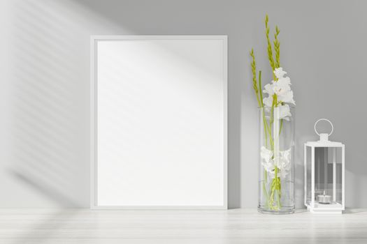 Photo or poster frame mockup suitable for 8.5 x 11 format. 3D rendering.