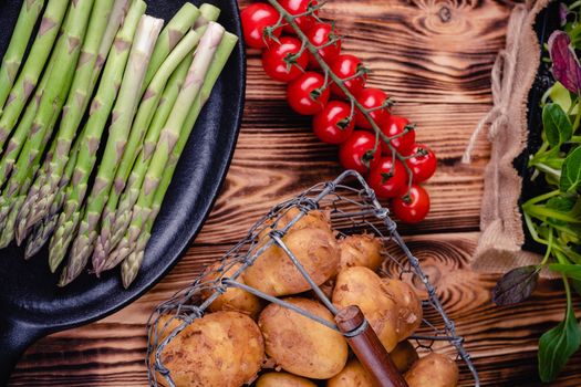 Set of fresh products for healthy food on wooden table on a rustic wooden background. selective focus