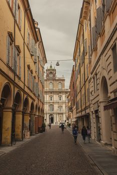 MODENA, ITALY 1 OCTOBER 2020: Piazza Roma in Modena, Italy. In english Roma square in the historical center of Modena