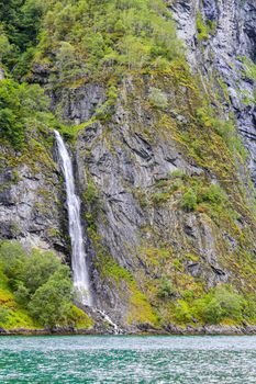 Waterfall in Aurlandsfjord Aurland Vestland Sognefjord in Norway.