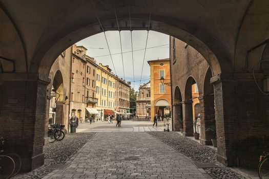 MODENA, ITALY 1 OCTOBER 2020: View of detail of Modena from arcades