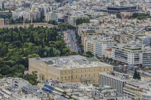 downtown of Athens greek parliament and on your left the national garden of Athens and then you get to appreciate the temple of Olympian Zeus